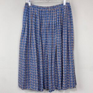 Vintage 80s Midi Pleated Skirt Sz 16 Blue Batik Floral Boho Cottagecore Country‎